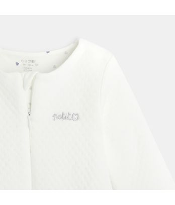 Warm snuggle suit lined in white textured knit for newborns