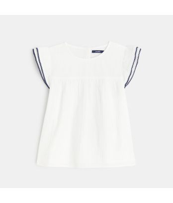 Girl's white cotton gauze blouse
