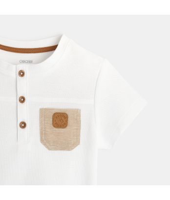 Piqué knit Henley shirt with pocket