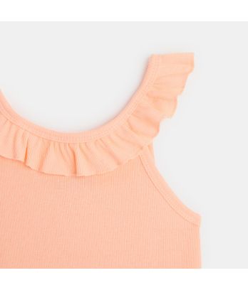 Plain-coloured tank top with ruffled collar