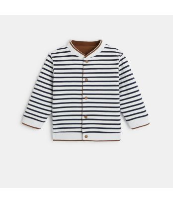 Reversible fancy, striped knit cardigan