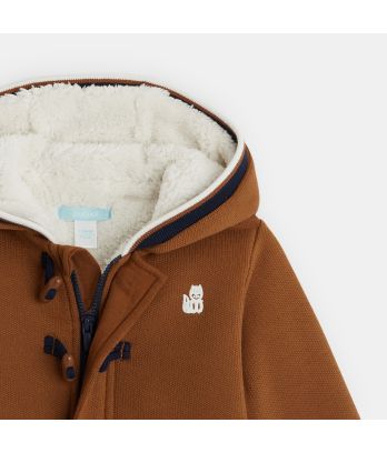 Fur-lined knit coatigan with hood