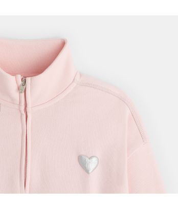 Girl's plain pink funnel-neck sweatshirt