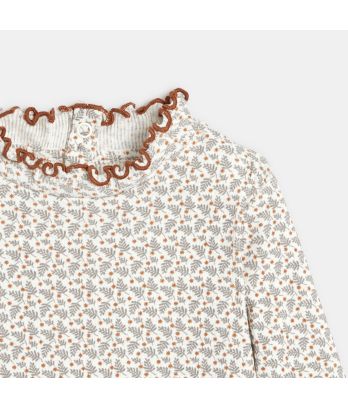 Flat-ribbed T-shirt with wavy collar
