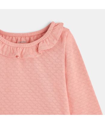 Fancy knit ruffled neck T-shirt