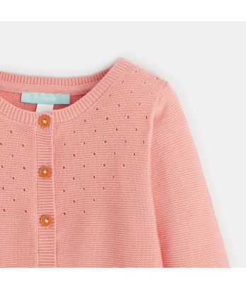 Pink knitted cardigan with pointelle effect