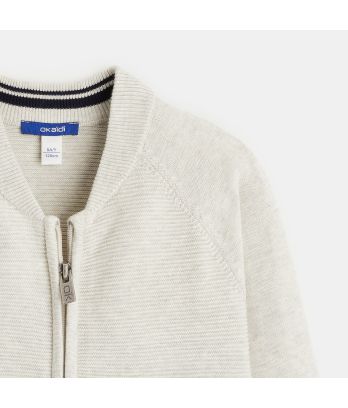 Fine-knit zippered varsity cardigan
