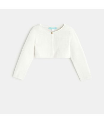 Baby girl's short white knitted bolero cardigan