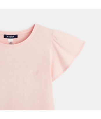 Girl's pink T-shirt with short ruffled sleeves