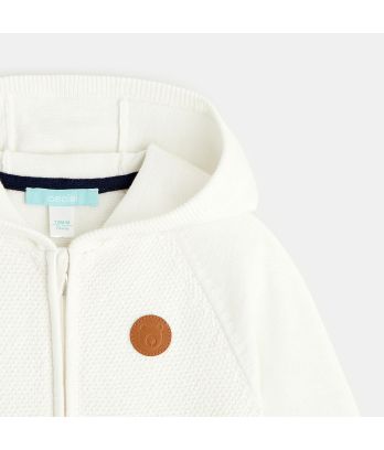 Baby boy's white knitted zip-up hoodie