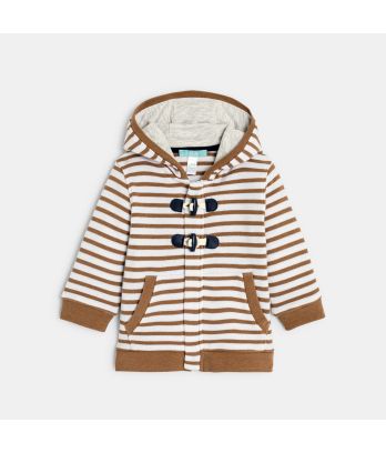Baby boys' brown striped fleece hoodie with zip