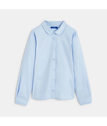 Girls' plain turquoise shirt with Peter Pan collar