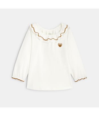 Baby girl's white ruffle neck T-shirt