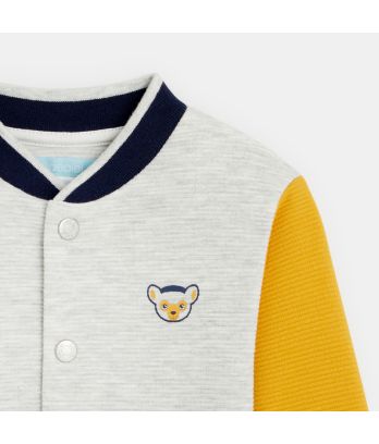 Baby boy yellow two-tone ribbed campus-style sweatshirt with cycling animals