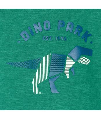 Boy's green dinosaur motif T-shirt with long sleeves