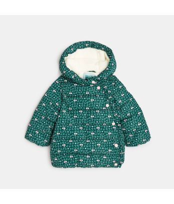 Baby girls' green floral lined quilted coat