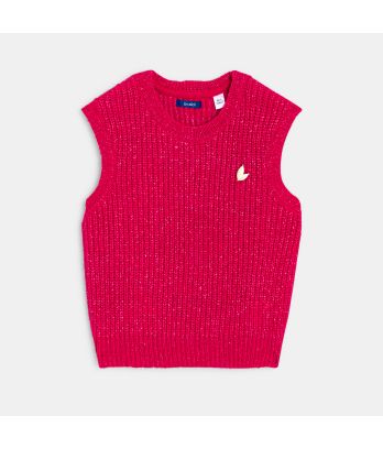 Girls' pink sleeveless ribbed jumper
