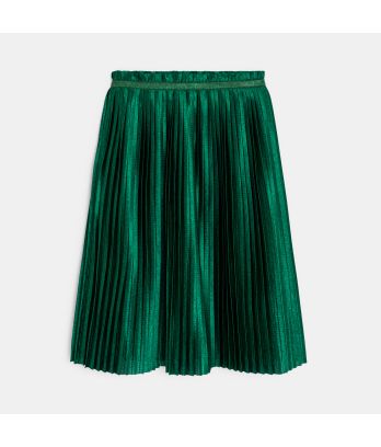 Girls' green pleated midi skirt