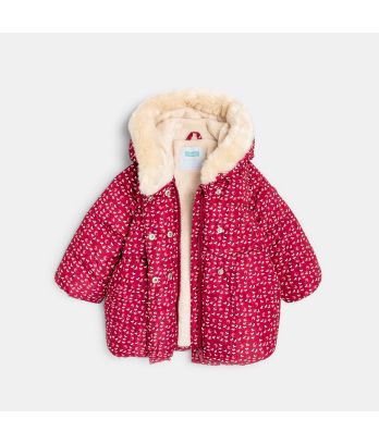 Baby girls' pink floral lined quilted coat