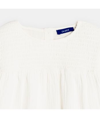 Girl's white smocked cotton gauze blouse