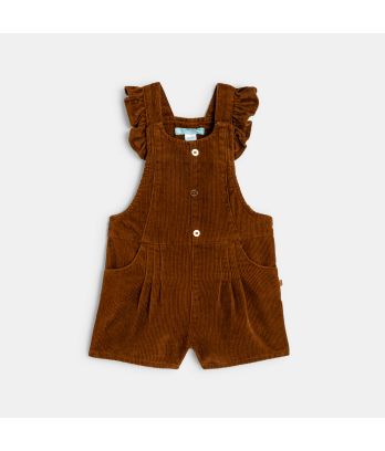 Baby girls' short brown corduroy dungarees