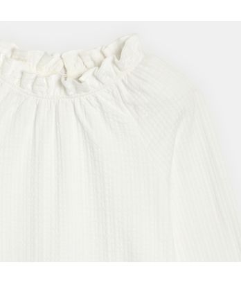Girls' white T-shirt with small collar
