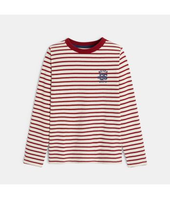 Boys red ribbed crew-neck Breton top