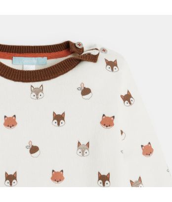 Baby boys' white animal print thick knitted jumper
