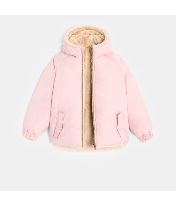 Girls' pink faux fur reversible jacket