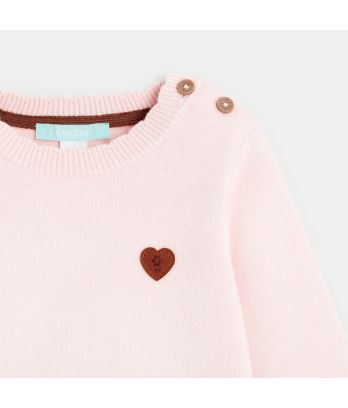 Baby girls' white knitted jumper with scalloped collar