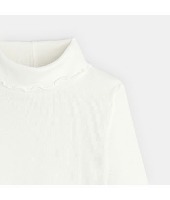 Plain white ribbed turtleneck T-shirt