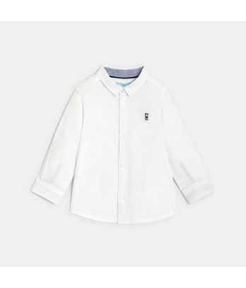 Baby boy’s white cotton roll-up sleeve shirt