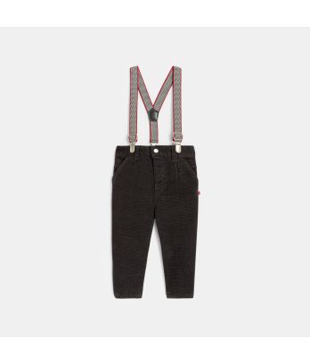 Baby boy’s grey fancy velvet pants with removable suspenders