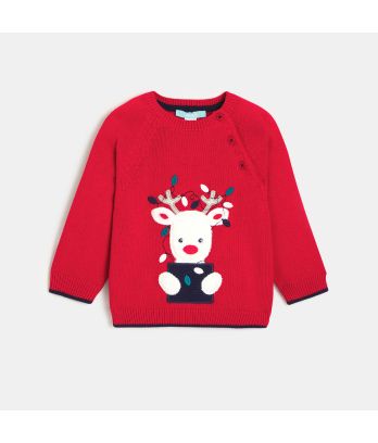 Baby boy’s red reindeer knit sweater