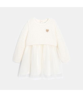 Baby girl’s white bi-material dress with sleeves