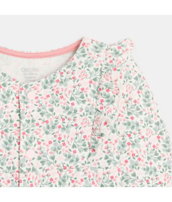 Baby girl's long green floral romper suit