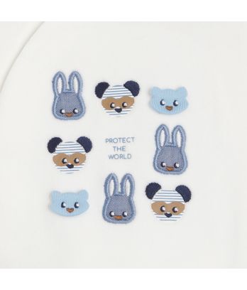 Baby boy's white velvet animal sleepsuit