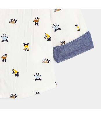 Baby boy's white panda corduroy shirt