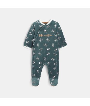 Baby boy's green velvet sleepsuit