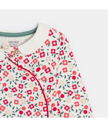 Baby girl's red floral wrap-around fleece sleepsuit