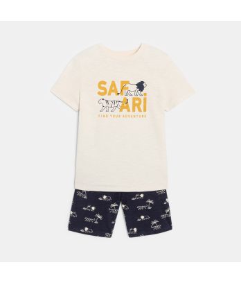 Boy's beige 2-piece summer pyjamas with safari motif