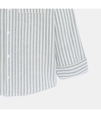 Boy's blue cotton and linen striped shirt