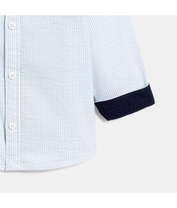 Baby boy's blue striped shirt in textured cotton