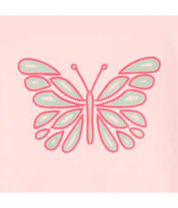 Girl's pink short-sleeve T-shirt with butterfly motif