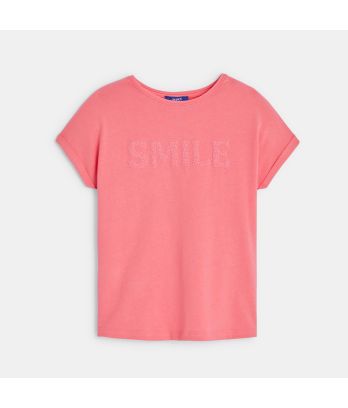 Girl's pink short-sleeve T-shirt with slogan