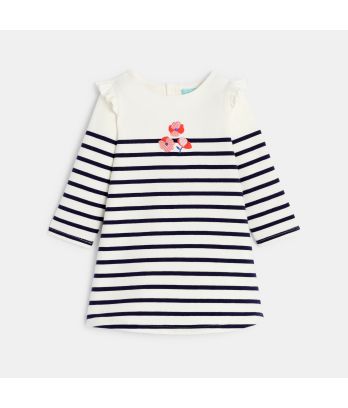 Baby girl's blue fleece Breton-style dress and leggings