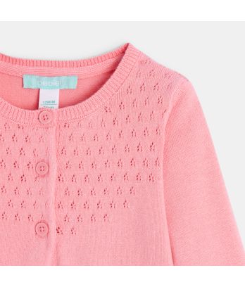 Baby girl's pink decorative-knit cardigan