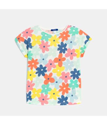 Girl's multicoloured, floral, short-sleeve T-shirt