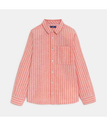 Boy's orange linen striped shirt