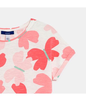 Girl's pink butterfly print T-shirt
